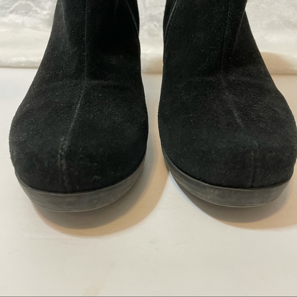 La Canadienne Oliver Waterproof Suede Bootie Black Ankle Boots Stacked Heel 7 - Picture 6 of 12
